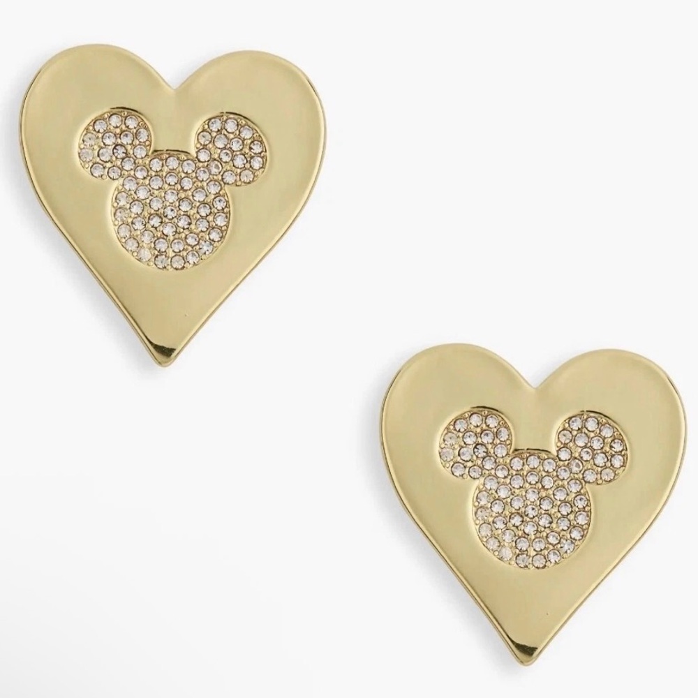 *NWT* Disney x Baublebar Gold Heart Rhinestone Crystal Mickey Mouse Earrings